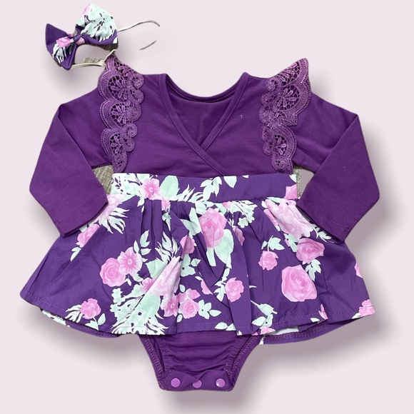 Other - Boutique Baby Girl Purple & floral Dress romper